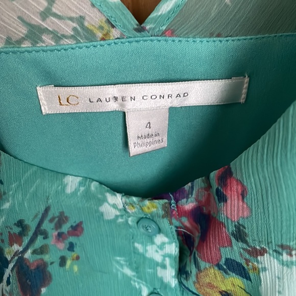LC LAUREN CONRAD Teal with Flower Design Sleeveless Summer Dress Size 4 - Picture 6 of 9